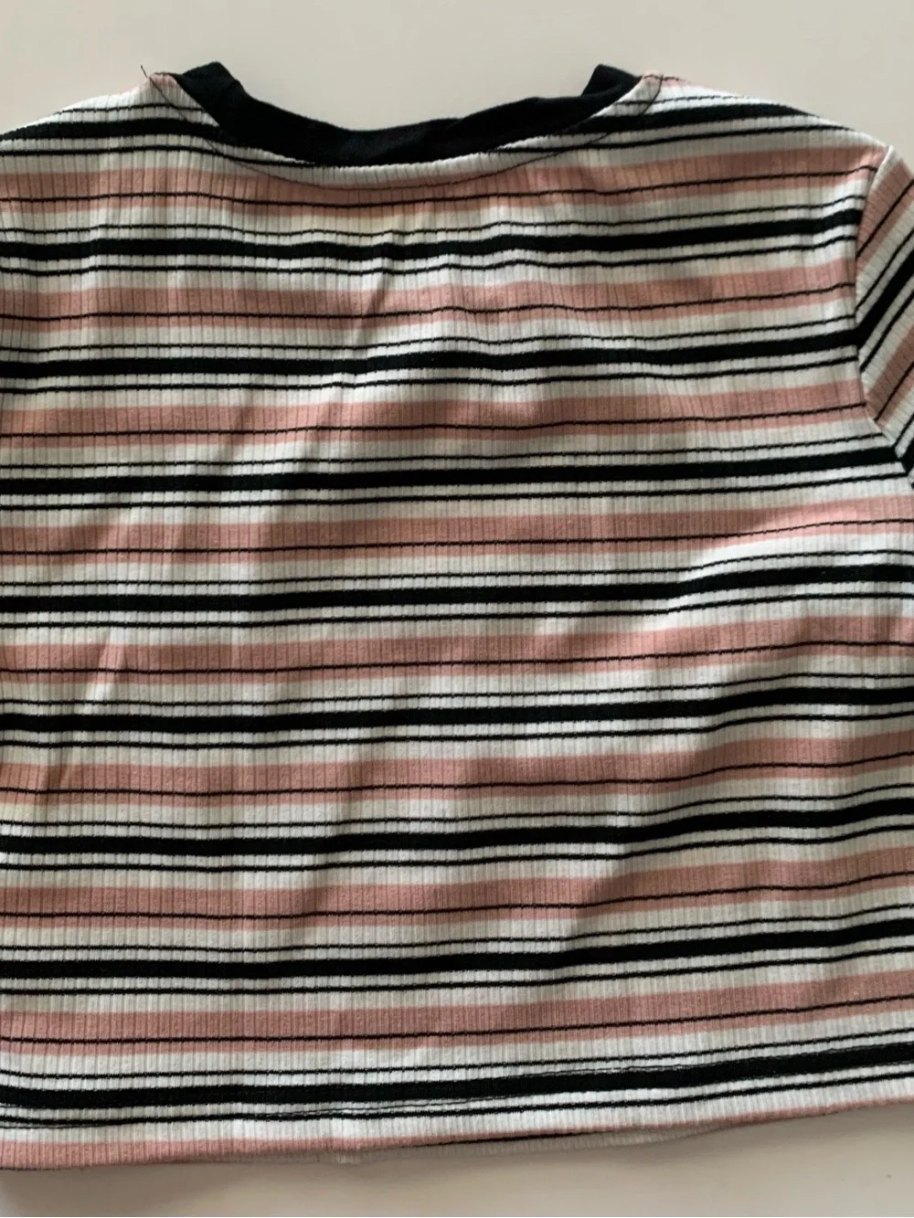 New Shein Kids Girls Contrast Neck Basic Striped Rib Knit Crop Top Size 10 Yrs